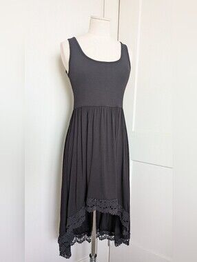 BCBGeneration NWT Black Ribbed Tank High Low Lace Trim Midi Dress XS
